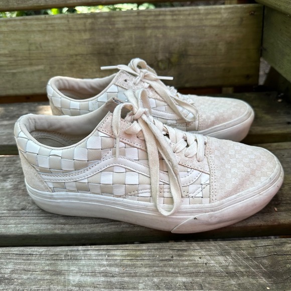 Vans Other - Vans Old‎ Skool Woven Leather Checkerboard Sneakers Beige Men's Sz 8 Women's 9.5